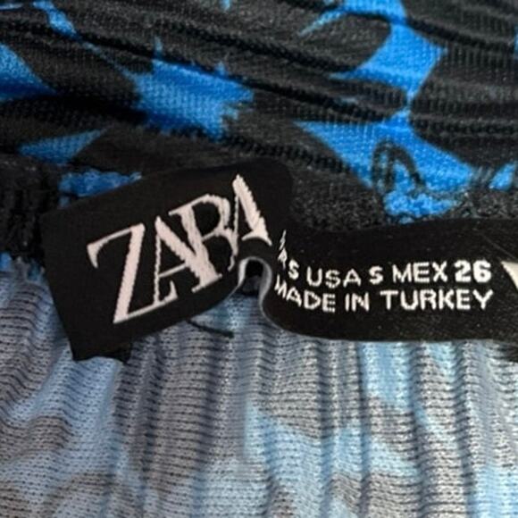 Zara Blue Multicolor Floral Square Neck Long Sleeve Peplum Crop Top Blouse Sz S - Picture 4 of 4